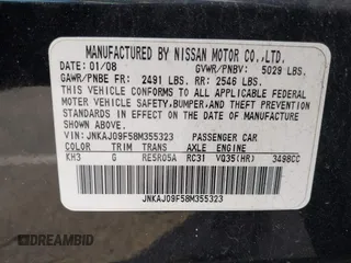 2008 Infiniti EX Journey with VIN JNKAJ09F58M355323, listed as a IAAI auction lot 41698756 with 124,829 mi miles and . Bid and sale history available at DreamBid. Image 9.