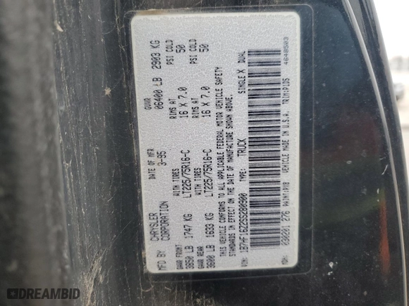 1995 Dodge Ram 1500 with VIN 1B7HF16Z2SS280900, listed as a Copart auction lot 43546925 with 219,274 mi miles and Salvage Title. Bid and sale history available at carsss.com. Image 14.