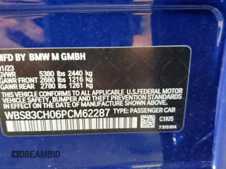 2023 BMW M5 with VIN WBS83CH06PCM62287, listed as a Copart auction lot 54581894 with 0 mi miles and Salvage Title. Bid and sale history available at carsss.com. Image 12.