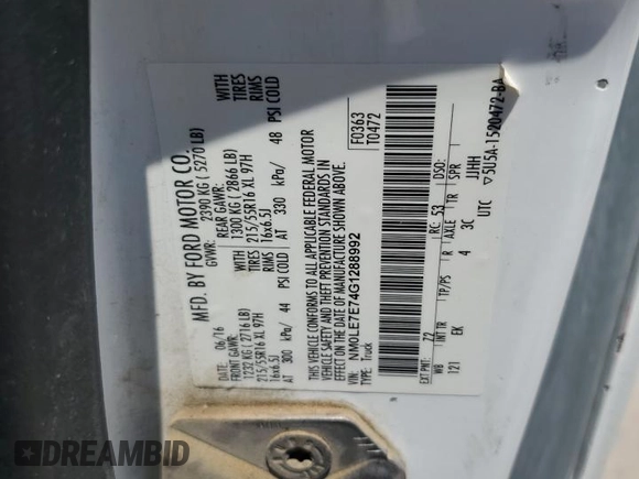 2016 Ford Transit Connect XL with VIN NM0LE7E74G1288992, listed as a Copart auction lot 62249704 with 229,919 mi miles and Salvage title. Bid and sale history available at DreamBid. Image 14.