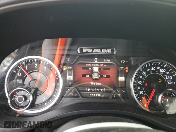 2020 Ram 1500 Big Horn with VIN 1C6SRFFT4LN409233, listed as a Copart auction lot 43318435 with 137,538 mi miles and Salvage Title. Bid and sale history available at carsss.com. Image 9.