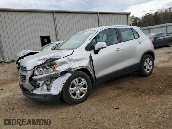 2016 Chevrolet Trax LS with VIN KL7CJKSB3GB754607, listed as a Copart auction lot 50418065 with 104,492 mi miles and Salvage Title. Bid and sale history available at carsss.com. Image 1.
