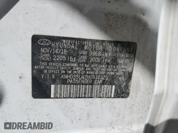 2017 Hyundai Elantra z VIN KMHD35LH7HU374225, wystawiony jako Copart lot #49252185 z przebiegiem 143 949 mil mil oraz Szkoda całkowita • Salvage title. Historia ofert i sprzedaży dostępna na DreamBid. Obrazek 14.