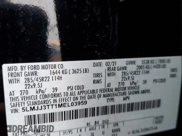 2021 Lincoln Navigator Black Label z VIN 5LMJJ3TT1MEL03959, wystawiony jako Copart lot #43876275 z przebiegiem Nie podano mil oraz Szkoda całkowita • Salvage title. Historia ofert i sprzedaży dostępna na DreamBid. Obrazek 13.