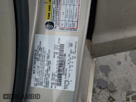 2010 Ford Fusion SEL with VIN 3FAHP0CG0AR271784, listed as a Copart auction lot 45482375 with 212,081 mi miles and Salvage Title. Bid and sale history available at carsss.com. Image 12.