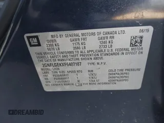 2015 Chevrolet Equinox LT with VIN 2GNFLGEKXF6407187, listed as a IAAI auction lot 42081163 with 92,945 mi miles. Bid and sale history available at carsss.com. Image 9.