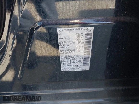 2019 Infiniti QX60 LUXE with VIN 5N1DL0MN9KC559199, listed as a IAAI auction lot 41931773 with 111,569 mi miles. Bid and sale history available at carsss.com. Image 9.