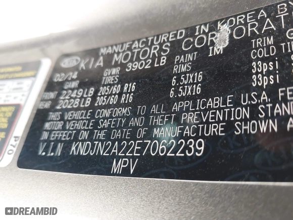 2014 Kia Soul with VIN KNDJN2A22E7062239, listed as a IAAI auction lot 41695701 with 142,893 mi miles. Bid and sale history available at carsss.com. Image 9.