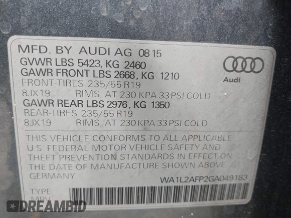 2016 Audi Q5 Premium Plus with VIN WA1L2AFP2GA049183, listed as a IAAI auction lot 42238212 with 136,981 mi miles and . Bid and sale history available at DreamBid. Image 9.