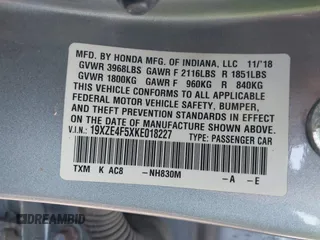 2019 Honda Insight EX with VIN 19XZE4F5XKE018227, listed as a IAAI auction lot 41994884 with Not Provided miles and . Bid and sale history available at carsss.com. Image 9.