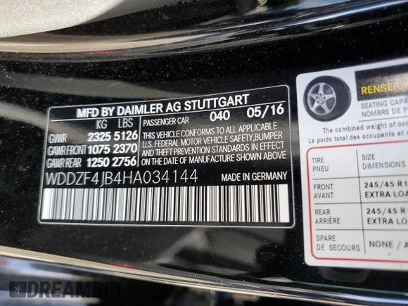 2017 Mercedes-Benz E-Class E 300 Luxury with VIN WDDZF4JB4HA034144, listed as a Copart auction lot 39947473 with 0 mi miles. Bid and sale history available at carsss.com. Image 12.