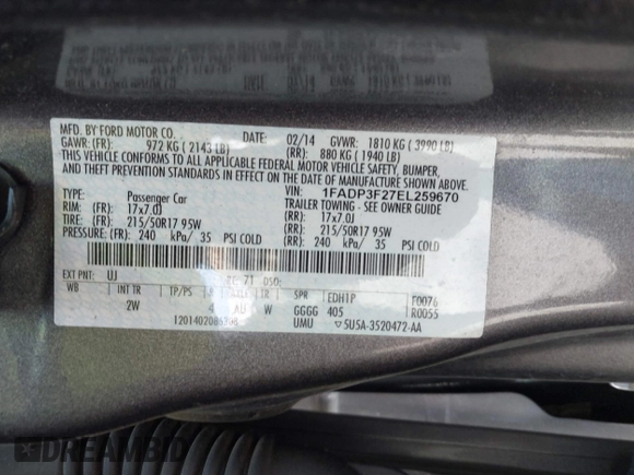 2014 Ford Focus SE with VIN 1FADP3F27EL259670, listed as a IAAI auction lot 42096236 with 132,951 mi miles and . Bid and sale history available at carsss.com. Image 9.