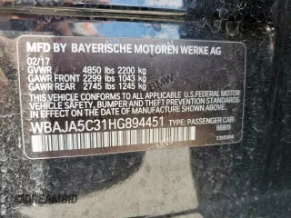 2017 BMW 5 Series 530i z VIN WBAJA5C31HG894451, wystawiony jako Copart lot #63551285 z przebiegiem 163 493 mil mil oraz Czysty tytuł • Clean title. Historia ofert i sprzedaży dostępna na DreamBid. Obrazek 12.