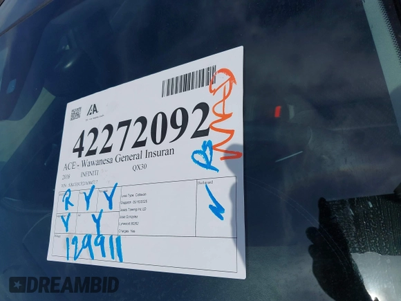 2018 Infiniti QX30 z VIN SJKCH5CP2JA004717, wystawiony jako IAAI lot #42272092 z przebiegiem 129 911 mil mil oraz . Historia ofert i sprzedaży dostępna na DreamBid. Obrazek 18.
