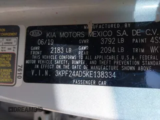 2019 Kia Forte LXS with VIN 3KPF24AD5KE138334, listed as a IAAI auction lot 41319905 with 107,899 mi miles and . Bid and sale history available at carsss.com. Image 9.