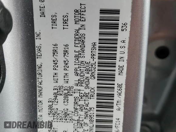 2020 Toyota Tacoma SR5 with VIN 5TFAZ5CNXLX095175, listed as a Copart auction lot 54339355 with 61,187 mi miles and Salvage title. Bid and sale history available at DreamBid. Image 12.