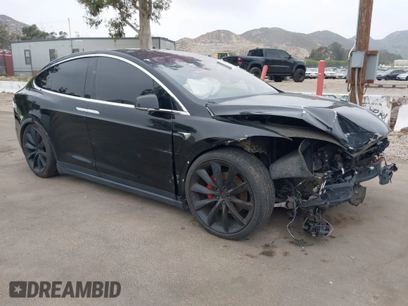 2020 Tesla Model X P90D with VIN 5YJXCDE4XLF296255, listed as a IAAI auction lot 42087953 with 45,411 mi miles. Bid and sale history available at carsss.com. Image 1.