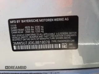 2020 BMW 3 Series M340i with VIN 3MW5U7J0XL8B18078, listed as a Copart auction lot 62794992 with Not Provided miles. Bid and sale history available at carsss.com. Image 10.