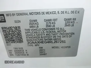 2024 Chevrolet Equinox LS z VIN 3GNAXHEG4RL267251, wystawiony jako IAAI lot #42025074 z przebiegiem Nie podano mil oraz . Historia ofert i sprzedaży dostępna na DreamBid. Obrazek 9.