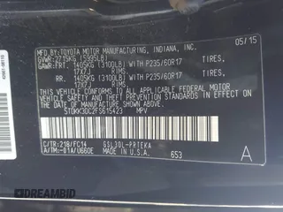 2015 Toyota Sienna LE AAS with VIN 5TDKK3DC2FS615423, listed as a IAAI auction lot 42218623 with 232,838 mi miles and . Bid and sale history available at DreamBid. Image 9.