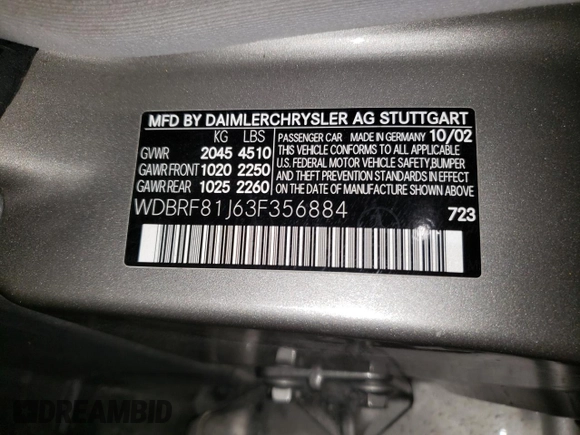 2003 Mercedes-Benz C 240 z VIN WDBRF81J63F356884, wystawiony jako Copart lot #63701705 z przebiegiem 104 856 mil mil oraz Szkoda całkowita • Salvage title. Historia ofert i sprzedaży dostępna na DreamBid. Obrazek 12.