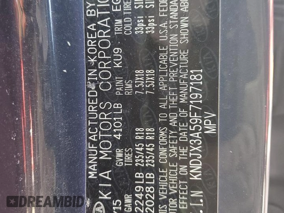 2015 Kia Soul + with VIN KNDJX3A59F7197181, listed as a Copart auction lot 45375915 with 134,713 mi miles and Salvage Title. Bid and sale history available at DreamBid. Image 13.