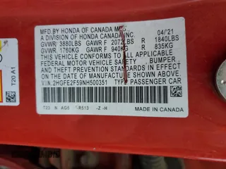 2022 Honda Civic Sedan Sport with VIN 2HGFE2F59NH500351, listed as a Copart auction lot 49440725 with 60,425 mi miles and Salvage Title. Bid and sale history available at carsss.com. Image 14.