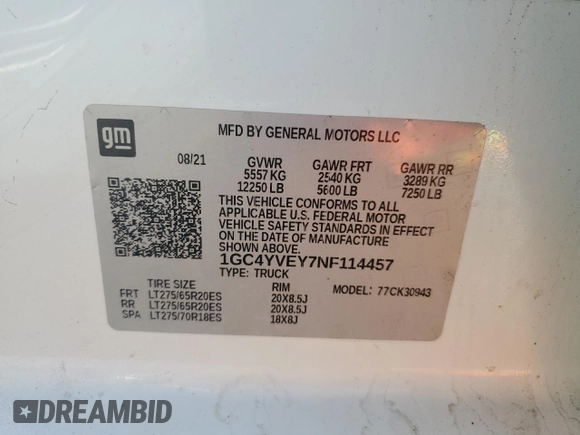 2022 Chevrolet Silverado 3500HD High Country with VIN 1GC4YVEY7NF114457, listed as a Copart auction lot 72628924 with 115,513 mi miles and Salvage Title. Bid and sale history available at carsss.com. Image 12.