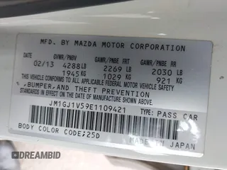 2014 Mazda 6 i Touring with VIN JM1GJ1V59E1109421, listed as a IAAI auction lot 42094480 with 153,287 mi miles. Bid and sale history available at carsss.com. Image 9.