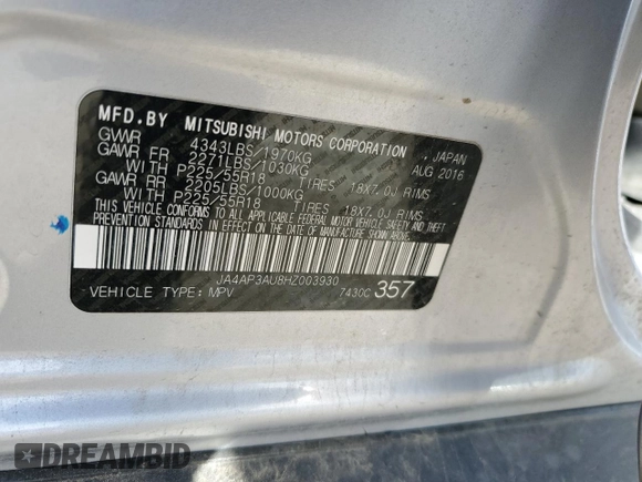 2017 Mitsubishi Outlander ES с VIN JA4AP3AU8HZ003930, выставлен на аукционе Copart как лот 84237474 с пробегом 78 284 миль миль и Списание • Salvage title. История ставок и продаж доступна на DreamBid. Изображение 16.