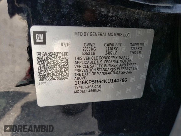 2019 Cadillac CT6 Sport AWD with VIN 1G6KP5R64KU144786, listed as a Copart auction lot 63397094 with 69,756 mi miles and Salvage title. Bid and sale history available at DreamBid. Image 12.