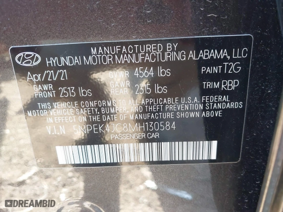 2021 Hyundai Sonata N Line with VIN 5NPEK4JC8MH130584, listed as a IAAI auction lot 41761648 with 1 mi miles. Bid and sale history available at carsss.com. Image 9.