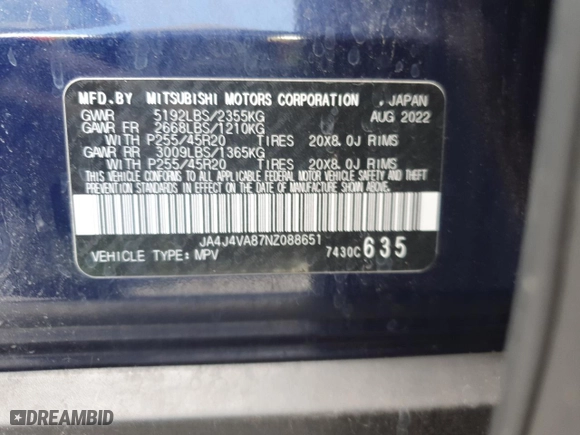 2022 Mitsubishi Outlander SEL with VIN JA4J4VA87NZ088651, listed as a Copart auction lot 50213185 with 33,956 mi miles and Salvage Title. Bid and sale history available at carsss.com. Image 12.
