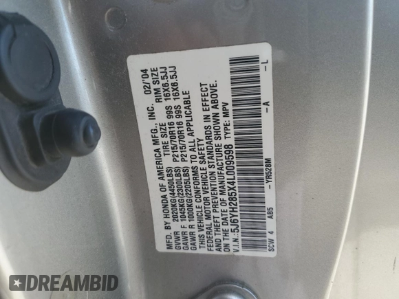 2004 Honda Element EX with VIN 5J6YH285X4L009598, listed as a Copart auction lot 52508745 with 173,869 mi miles and Clean Title. Bid and sale history available at DreamBid. Image 13.