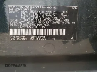 2012 Toyota RAV4 with VIN 2T3JF4DV5CW217723, listed as a Copart auction lot 54143655 with 134,421 mi miles and Salvage Title. Bid and sale history available at carsss.com. Image 12.