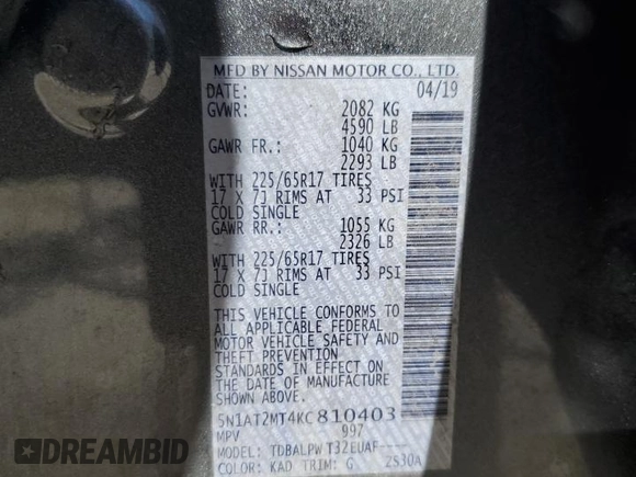 2019 Nissan Rogue SV with VIN 5N1AT2MT4KC810403, listed as a Copart auction lot 49478425 with 113,804 mi miles and Salvage Title. Bid and sale history available at carsss.com. Image 15.