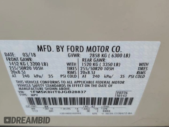 2018 Ford Explorer Platinum with VIN 1FM5K8HT0JGB28837, listed as a Copart auction lot 59709785 with 98,861 mi miles and Non repairable. Bid and sale history available at DreamBid. Image 14.