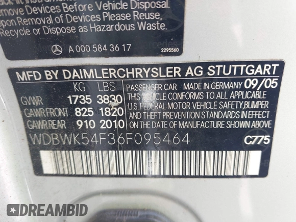 2006 Mercedes-Benz SLK 280 с VIN WDBWK54F36F095464, выставлен на аукционе IAAI как лот 42377217 с пробегом 105 627 миль миль и . История ставок и продаж доступна на DreamBid. Изображение 9.