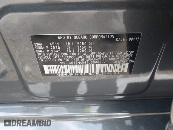 2018 Subaru Legacy Limited with VIN 4S3BNAN64J3006297, listed as a IAAI auction lot 41943405 with 94,940 mi miles. Bid and sale history available at carsss.com. Image 9.