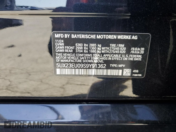 2025 BMW X5 xDrive40i z VIN 5UX23EU09S9Y91362, wystawiony jako Copart lot #54255185 z przebiegiem 2 259 mil mil oraz Szkoda całkowita • Salvage title. Historia ofert i sprzedaży dostępna na DreamBid. Obrazek 13.