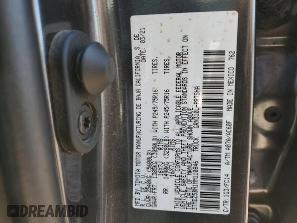 2021 Toyota Tacoma 4WD SR5 with VIN 3TMDZ5BN1MM110846, listed as a Copart auction lot 47306845 with 60,625 mi miles and Salvage Title. Bid and sale history available at carsss.com. Image 12.