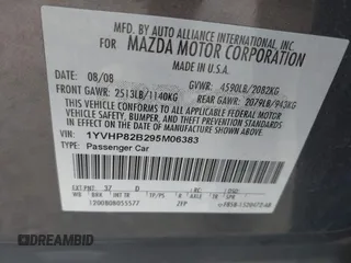2009 Mazda 6 S Grand Touring with VIN 1YVHP82B295M06383, listed as a IAAI auction lot 42079585 with 109,008 mi miles and . Bid and sale history available at DreamBid. Image 9.