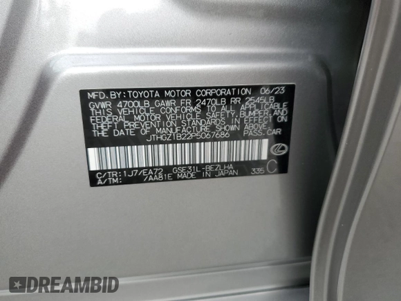 2023 Lexus IS 350 F Sport z VIN JTHGZ1B22P5067686, wystawiony jako Copart lot #56001405 z przebiegiem Nie podano mil oraz Szkoda całkowita • Salvage title. Historia ofert i sprzedaży dostępna na DreamBid. Obrazek 12.