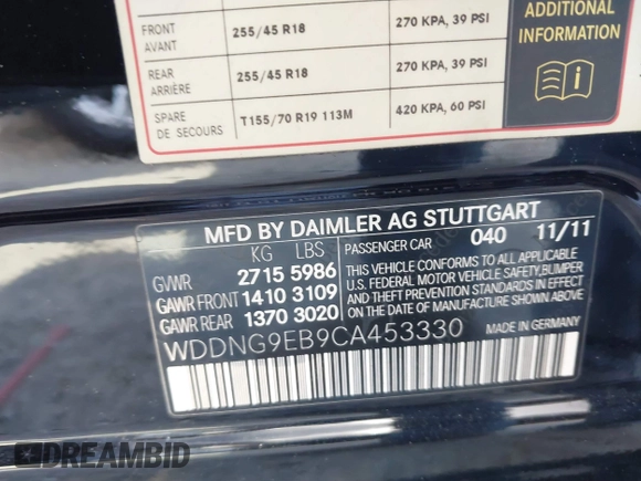 2012 Mercedes-Benz S 550 z VIN WDDNG9EB9CA453330, wystawiony jako IAAI lot #41905056 z przebiegiem Nie podano mil oraz . Historia ofert i sprzedaży dostępna na DreamBid. Obrazek 9.