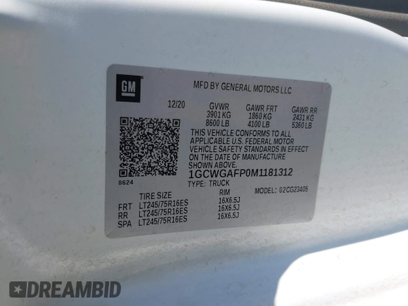2021 Chevrolet Express Cargo с VIN 1GCWGAFP0M1181312, выставлен на аукционе IAAI как лот 42419790 с пробегом 110 271 миль миль и . История ставок и продаж доступна на DreamBid. Изображение 9.