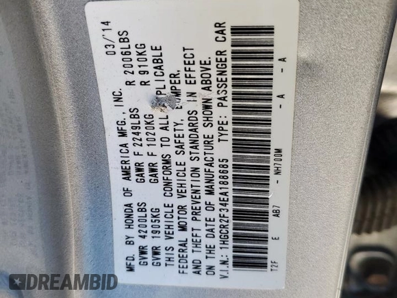 2014 Honda Accord LX z VIN 1HGCR2F34EA188685, wystawiony jako Copart lot #47565845 z przebiegiem 134 725 mil mil oraz Szkoda całkowita • Salvage title. Historia ofert i sprzedaży dostępna na DreamBid. Obrazek 13.
