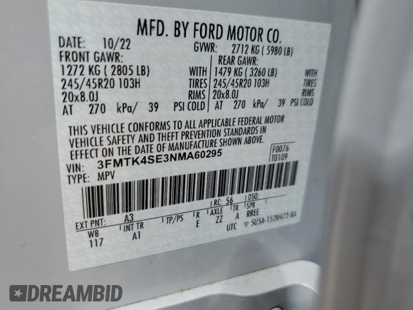 2022 Ford Mustang Mach-E GT with VIN 3FMTK4SE3NMA60295, listed as a Copart auction lot 55287195 with 18,836 mi miles and Salvage title. Bid and sale history available at DreamBid. Image 13.