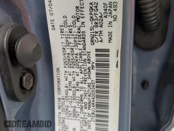 2004 Toyota 4Runner SR5 с VIN JTEBU14R440053457, выставлен на аукционе Copart как лот 60333635 с пробегом 161 980 миль миль и Чистый • Clean title. История ставок и продаж доступна на DreamBid. Изображение 13.