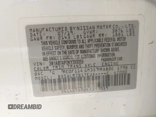 2019 Nissan Sentra SV z VIN 3N1AB7AP2KY393059, wystawiony jako IAAI lot #41968963 z przebiegiem 96 517 mil mil oraz . Historia ofert i sprzedaży dostępna na DreamBid. Obrazek 9.