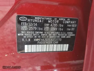 2014 Hyundai Azera Limited with VIN KMHFH4JG1EA372773, listed as a Copart auction lot 71756304 with 0 mi miles and Salvage Title. Bid and sale history available at carsss.com. Image 12.